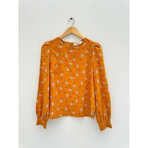 Louche Mustard Yellow Llama Print Puff Sleeve Blouse Size US 4